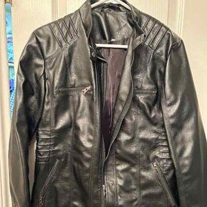 Black faux leather moto jacket XL